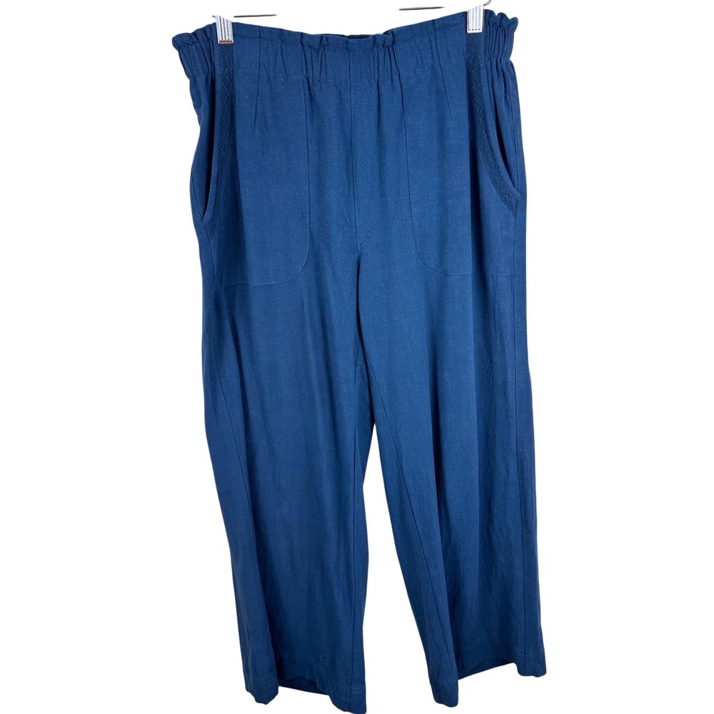 Hayes Womens Blue Rayon Linen Blend Wide Leg Cropped Pants Petite Medium MP